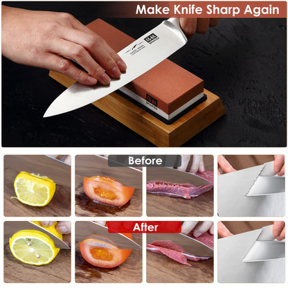 SHAN ZU Sharpening Stone, Whetstone with Angle Guide Non-Slip Bamboo Base grit 1000/6000 Knife Sharpeners, Professional 2-in-1 Wetstone