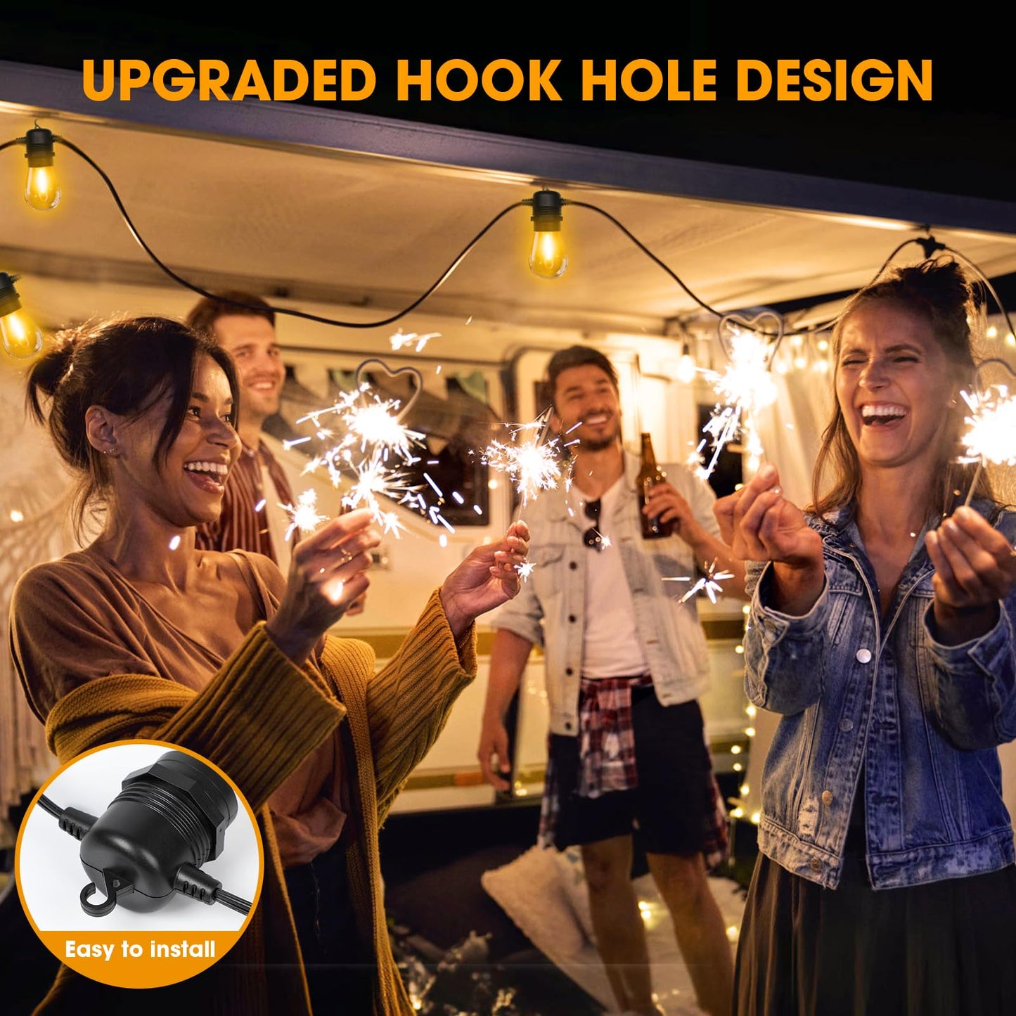 GvvooHome 50FT LED Outdoor String Lights with 17 Shatterproof Waterproof S14 Replaceable Bulbs(2 Spare), 2700K Commercial Grade Patio Lights, Outside Hanging Light for Yard Garden Porch Deck Decor