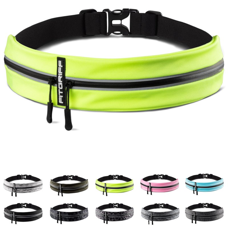 Fitgriff® Running Belt for Men & Women - Secure Jogging Pouch for Phone, Keys & Essentials - For All Cell Phones (Neon Yellow, 33.5" - 47.5" Waist Size)