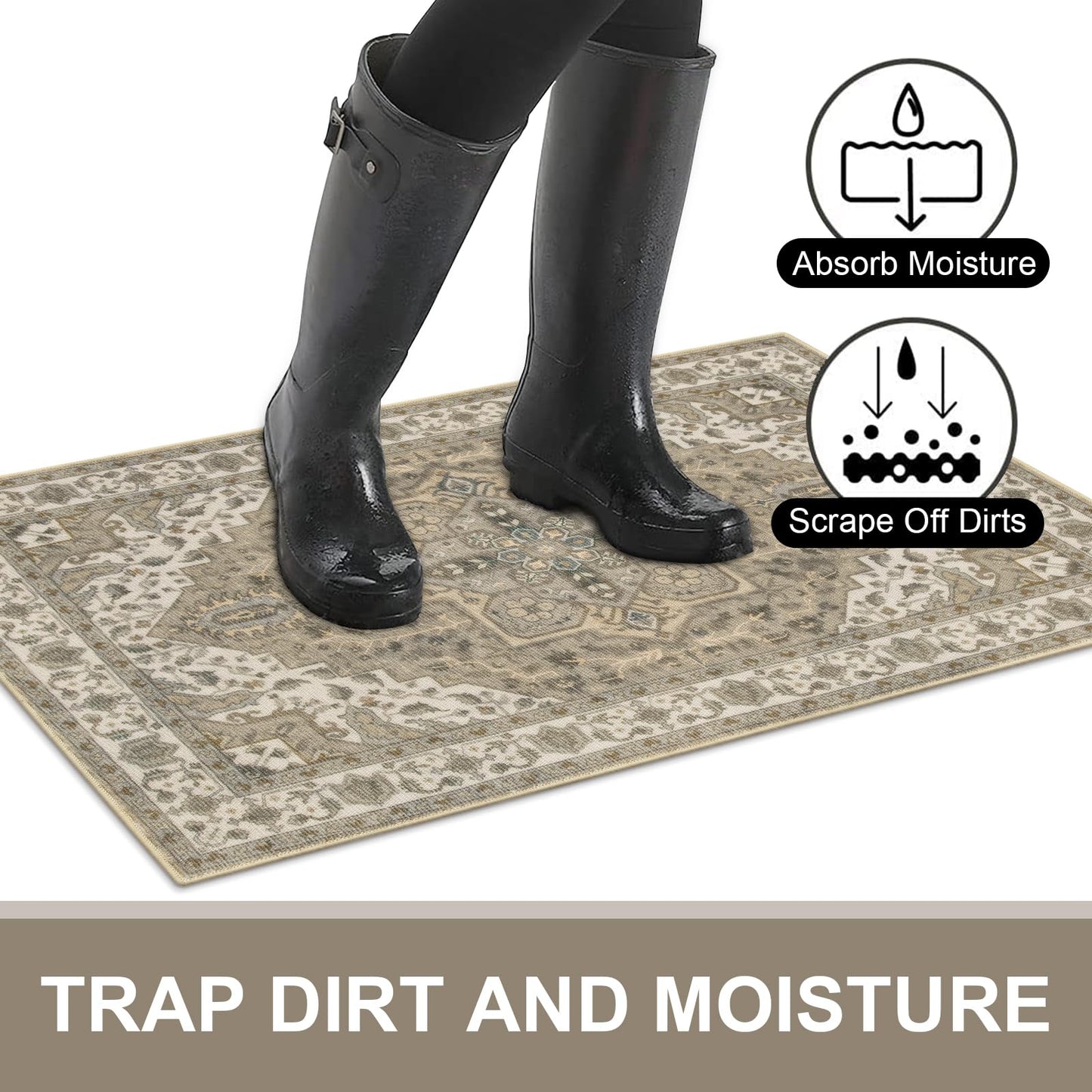 Collive Washable Indoor Doormat, Non Slip Retro Floor Mat 20" x 32" Small Mat Quick Absorbent Entrance Rug Distressed Taupe Front Door Mat, Welcome Mats Entryway Rug Doormats for Kitchen Home Patio
