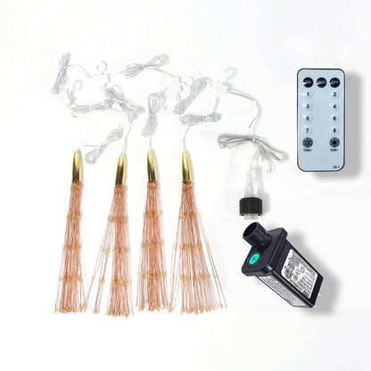 4 Pack 800 LED Plug in Starburst Sphere Lights,Firework Light 8 Modes Dimmable Remote Control,Waterproof Copper Wire Hanging Fairy Lights for Patio Parties Tent Christmas (Warm White)