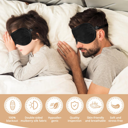 Kids Sleep Mask Eye Cover, 100% Real Natural Pure Silk Eye Mask with Adjustable Strap, Blindfold Kids Eye Mask for Sleeping, Eye Shade for Boys Girls and Adult, Pressure-Free Comfort (Black)