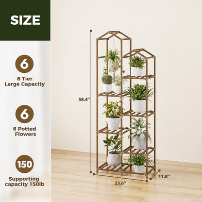 Bamworld Tall Plant Stand Indoor Outdoor Corner Plant Shelf Hanging Plant Holder Wood Flower Stand Plant Decor for Living Room Garden Balcony Patio