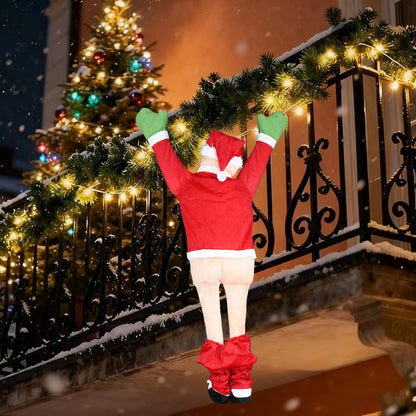 3.61FT Christmas Hanging Santa Claus, Climbing Santa with Pants Off, Funny Christmas Outdoor Decoration for Gutter or Roof/Chimney/Tree/Porch