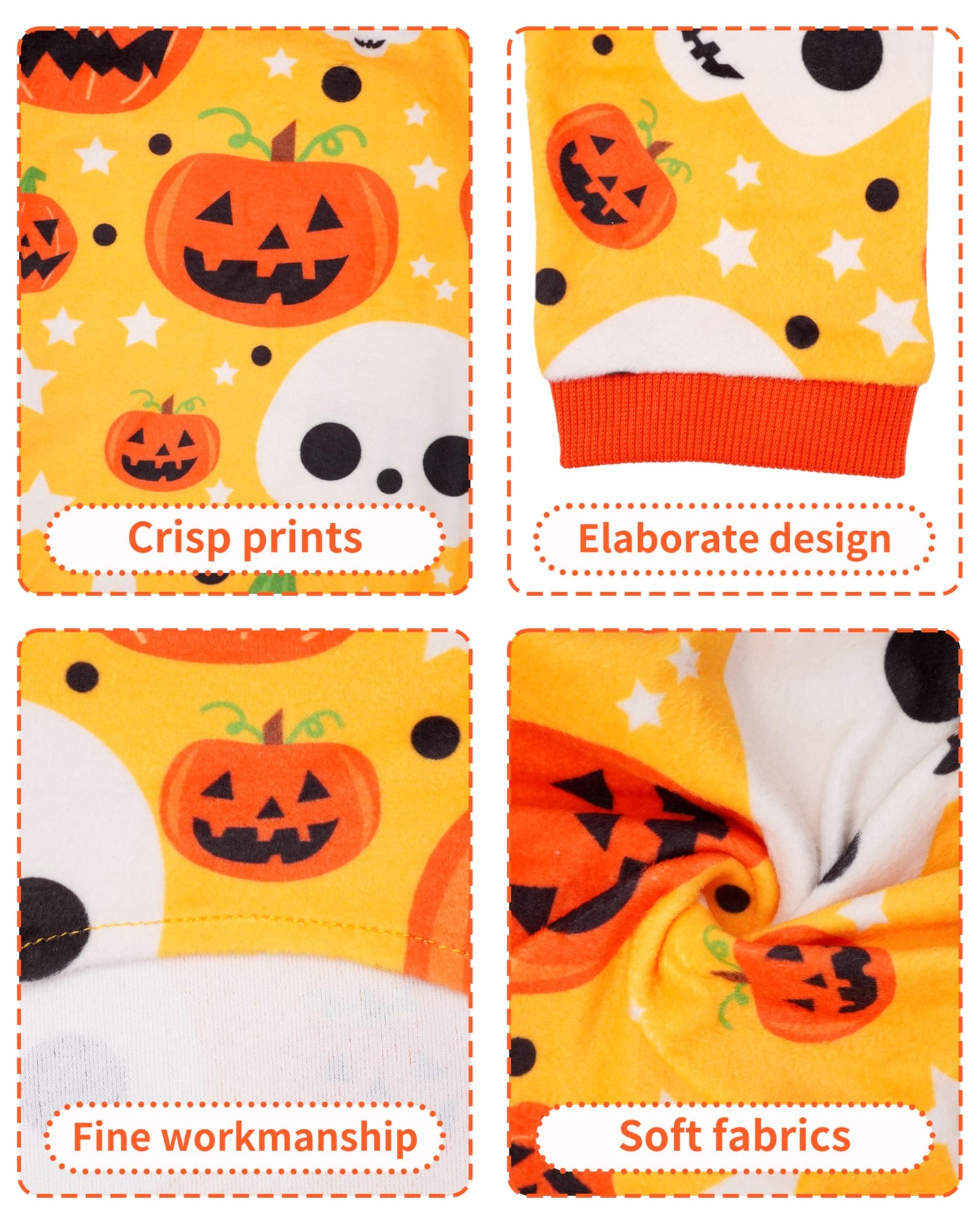 PET SHOW 4 Pack Halloween Small Dog Pajamas for Doggie Puppy Cats Kitten Onesies Pumpkin Ghost Soft Fleece Stretchy Jumpsuit Costume Boy Girl Pets PJs with Sleeve Clothes(S)