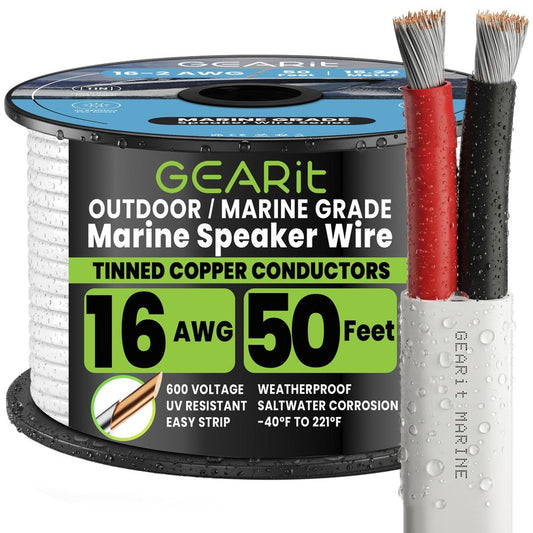 GEARit 16 Gauge Marine Wire 50ft,Marine Speaker Wire Tinned Copper,16 AWG Marine Wire 2 Conductors,Marine Speaker Wire for Boat,Automotive,RV,Camper,Trailer,Outdoor,Low Voltage Landscape Lighting