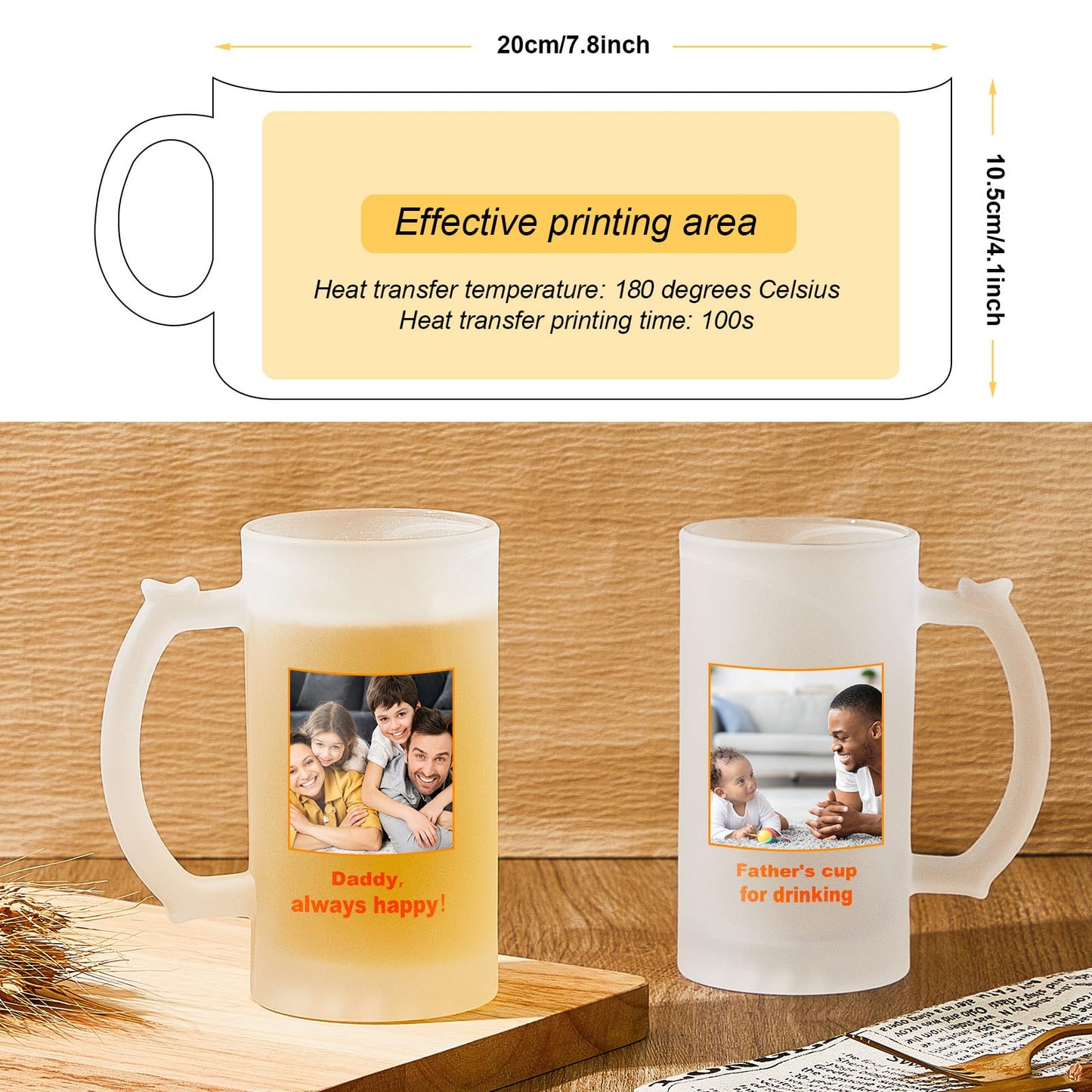 Mifoci 6 Pcs Sublimation Blank Beer Mugs Personalized Tazas Para Present 16 oz Frosted Beer Glass Cups Can Add Photo Text or Images on Gift for Husband Dad Men Christmas Wedding Oktoberfest