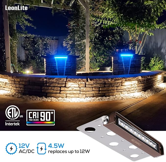 LEONLITE Premium Series 7 Inch 4.5W LED Hardscape Lighting Swivel, Retaining Wall Light, Low Voltage Landscape Lights, 12V Outdoor Step Lights, Hardscape Paver Light, 2700K Soft White, ETL, Pack of 4