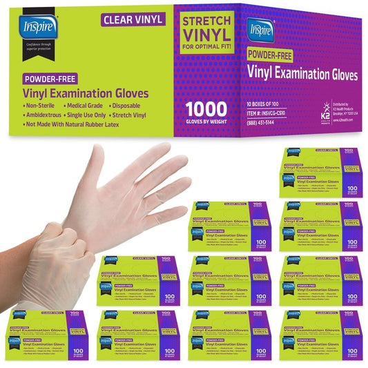 Inspire Exam Medical Clear Vinyl Disposable Gloves - Latex Free for Cleaning, Food Prep (Small)