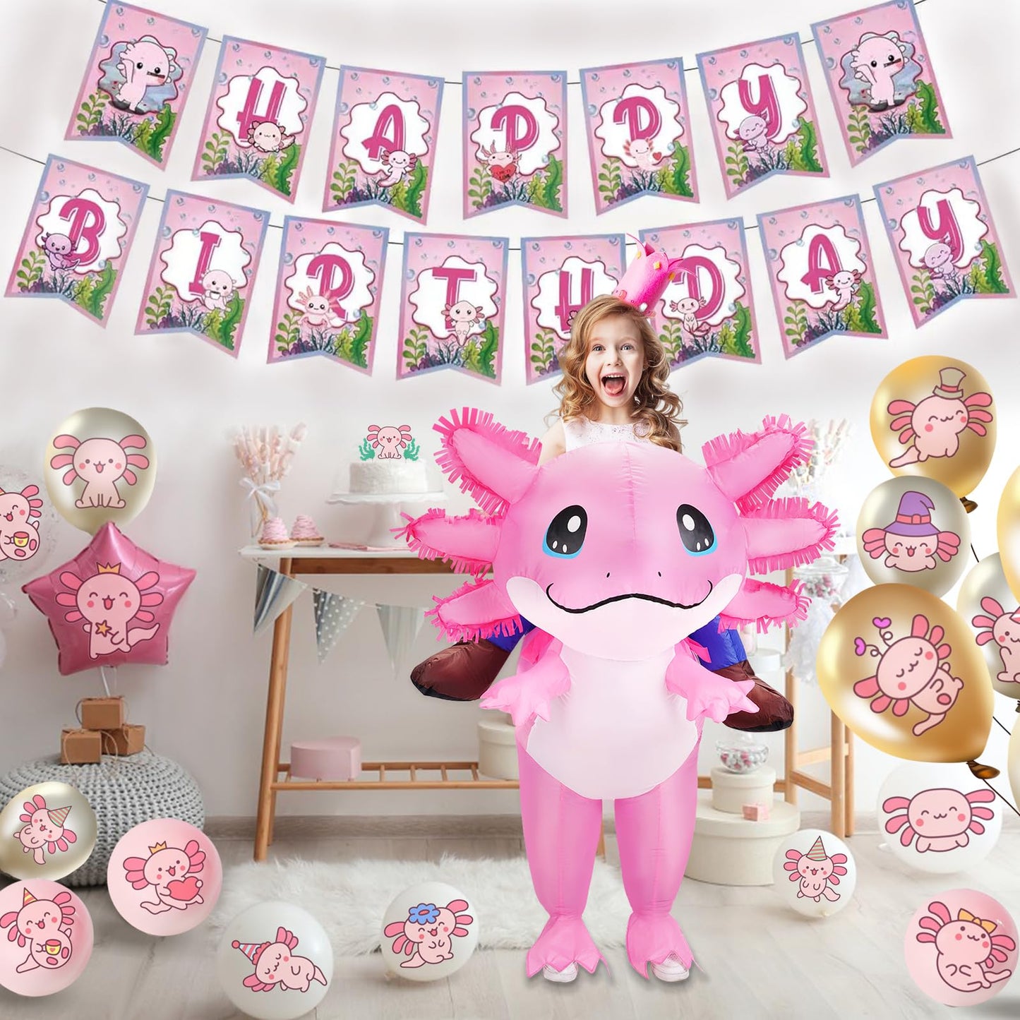 Stegosaurus Inflatable Axolotl Costume for Kids Halloween Costumes Kid Blow Up Costume Ride on Axolotl Costumes for Girls Boys Cosplay Party