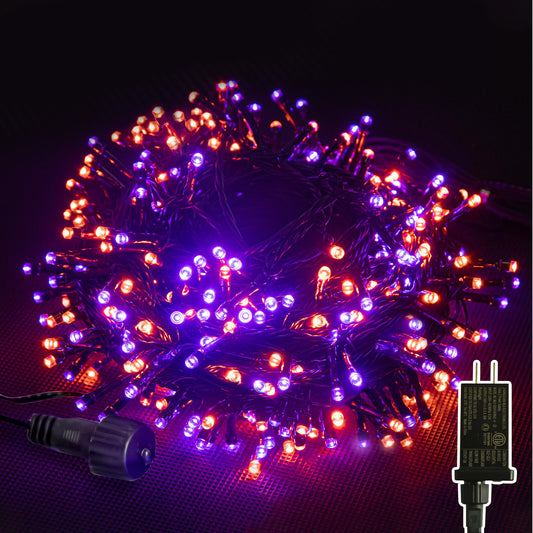 JACKYLED 300LED Purple & Orange Halloween Lights, 109FT Outdoor String Lights Connectable, Memory Function, 8 Modes Indoor Halloween Decorations for Party Carnival Supplies, Outdoor Yard Garden Decor