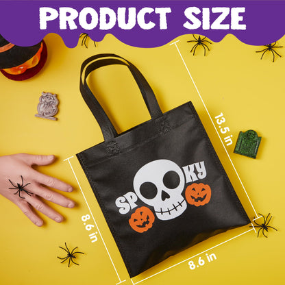 JOYIN 24PCS Halloween Non-Woven Treat Bags, 9" Goodie Totes Bags with Handles, Halloween Candy Bag for Kids Trick or Treating, 6 Cute Designs Gifts Goody Bag Bulk for Classroom Party Favor Supplies