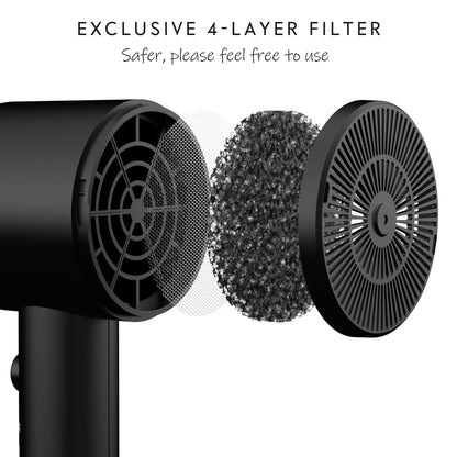 AINA Hair Dryer with Diffuser, Blow Dryer for Women | Advanced Ionic Technology, Ceramic Coating | Cold Shot Features Turbo Heat for Fast Drying and Shine 230v~ (Vader Black)