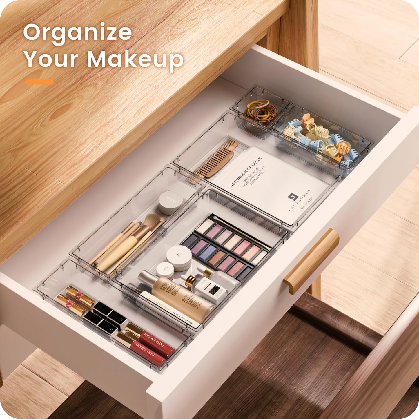A-LuGei 【Crystal Design】 Clear Drawer Organizer,【Military Grade】 Acrylic Makeup Organizer, Bathroom Organizers and Storage, Organization and Storage, Organizer Bins for Office Vanity Kitchen Bedroom