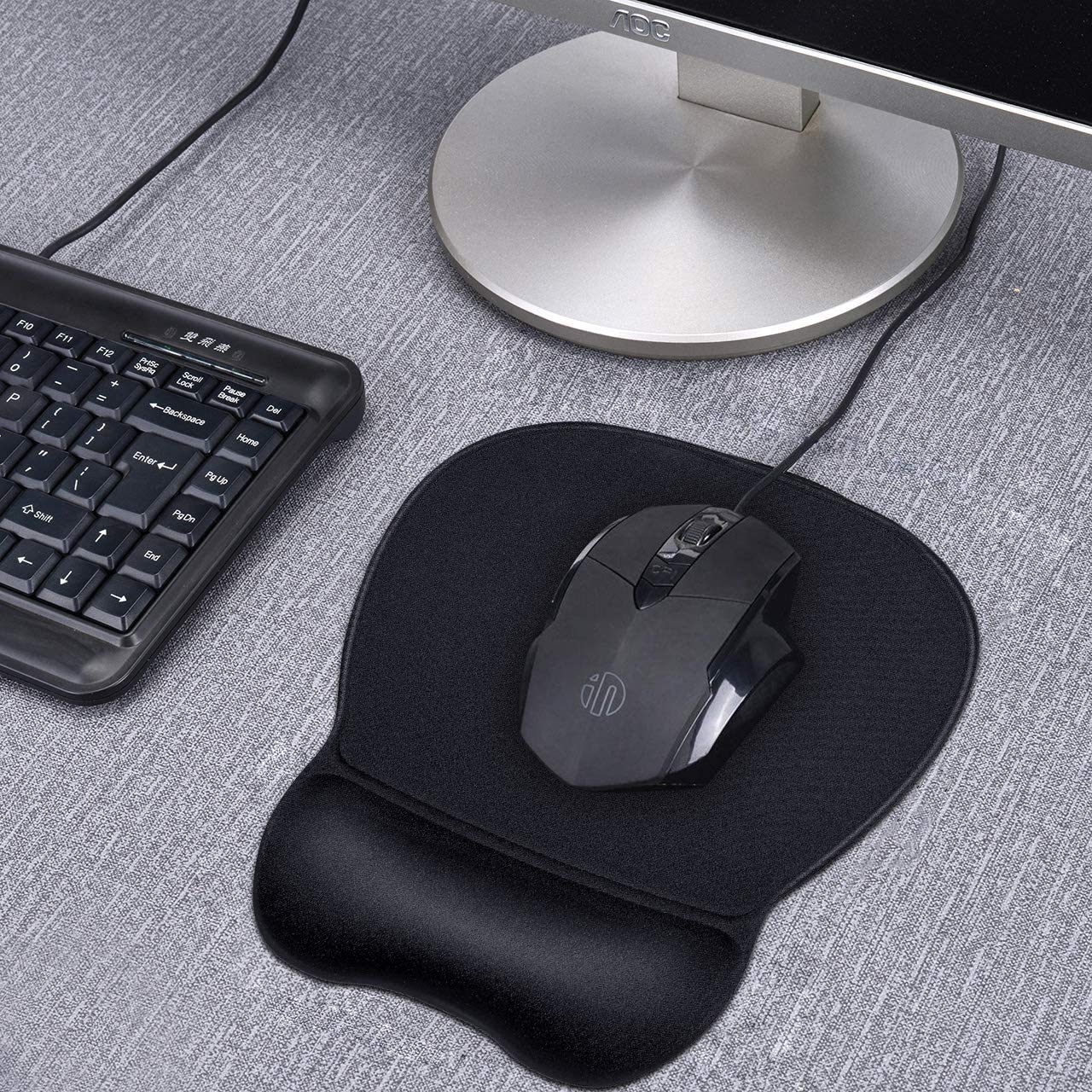 JIKIOU Ergonomic Mouse Pad with Gel Wrist Support, Comfortable Mousepad with Smooth Wrist Rest Surface and Non-Slip PU Base for Pain Relief Computer Laptop Office Home Black, 9.2 x 8.1 in