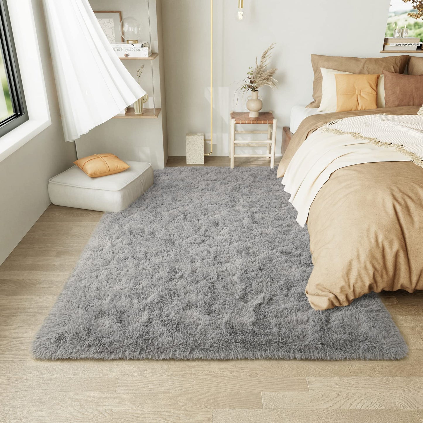 LOCHAS Ultra Soft Indoor Modern Area Rugs Fluffy Living Room Carpets for Children Bedroom Home Decor Nursery Rug 4x6 Feet, Gray