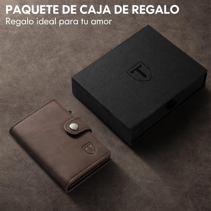 TENBST Slim Wallet with Coin Compartment, Men's RFID Protection, Faux Leather Wallet Men, Automatic Pop-Up Credit Card Case, Brown, Classic, brown, 10cm*7cm*2.1cm, Minimalist