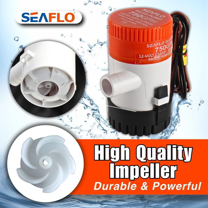 SEAFLO 01 Series 750 GPH Bilge Pump – 12V, 3/4" Outlet, Marine Submersible Pump with Anti-Airlock Protection, CE & Rohs Certified, 4-Year Warranty | Reliable for Boats and Marine Applications