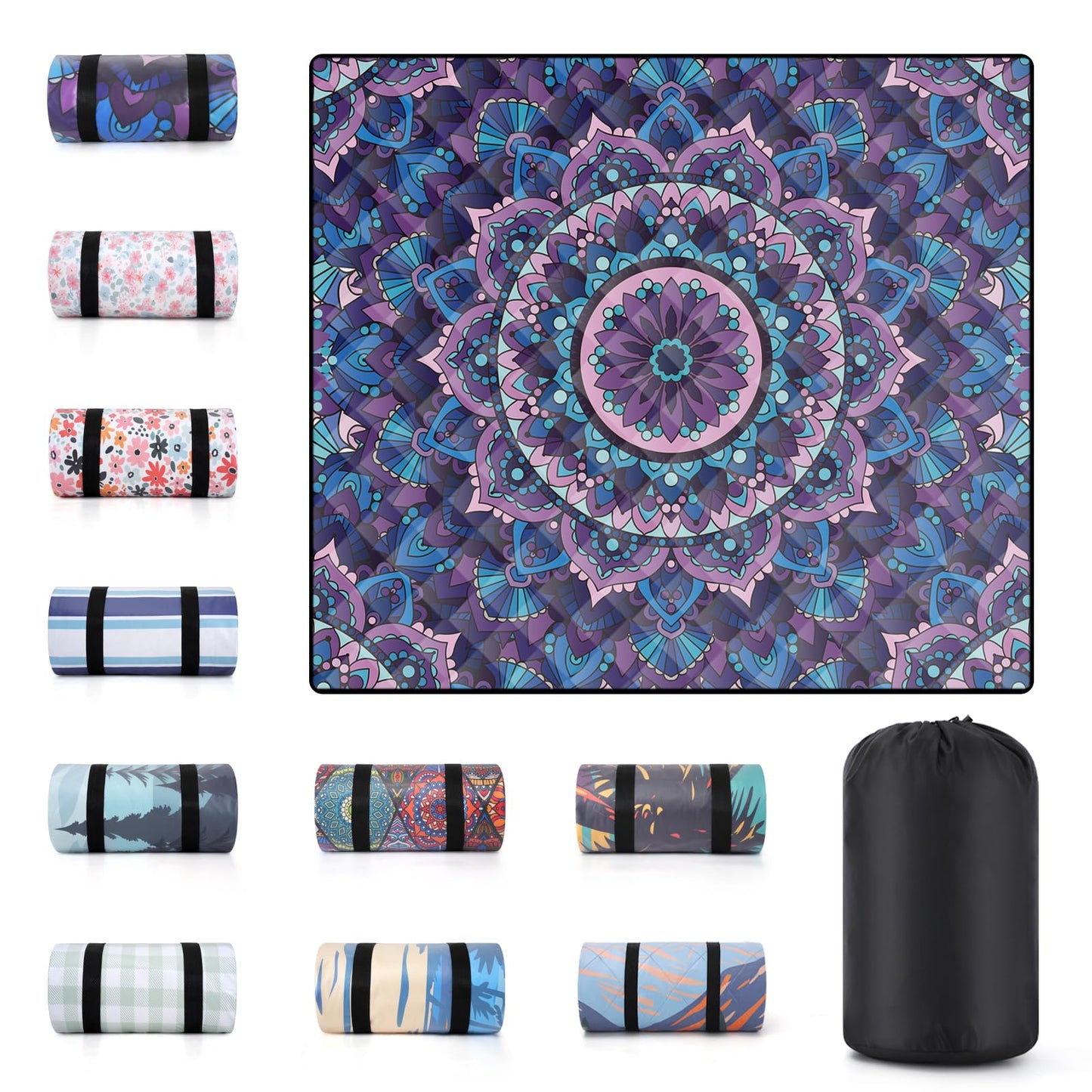 memKiya 60x80" Extra Large Picnic Blankets Waterproof Sandproof Couple Outdoor Beach Blanket Foldable Grass Park Lawn Concert Mat Summer Camping Essentials Rv Travel Vacation Accessories Festival Gift