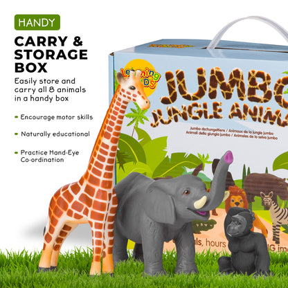 Learning Minds Jungle Animal Figures - Set of 8 Jumbo Zoo Animals For 1, 2, 3 Year Olds - Toy Safari Animals For Kids Age 18 Months Plus - Toys For 1 Year Old Boys - Suitable From 18 Months