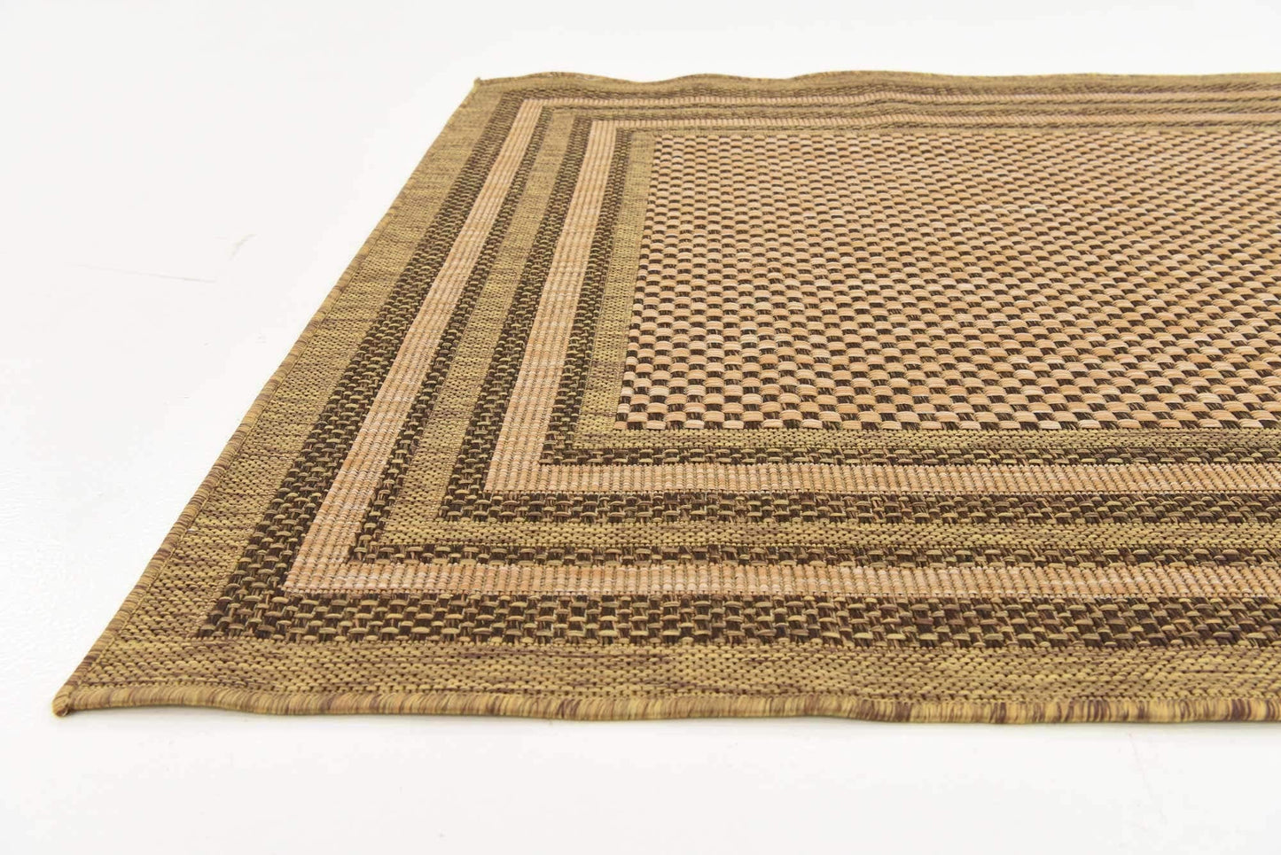 Unique Loom Outdoor Border Collection Area Rug - Multi Border (4' 1" x 6' 1" Rectangle, Light Brown/ Brown)