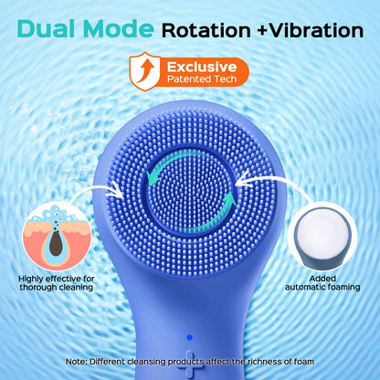 COSLUS Face Scrubber Facial Cleansing Brush: 2 in 1 Spin and Vibration Patented Tech, Silicone Electric Exfoliator Scrubber with Automatic Foaming, Waterproof Face Cleanser Brush for Men and Women