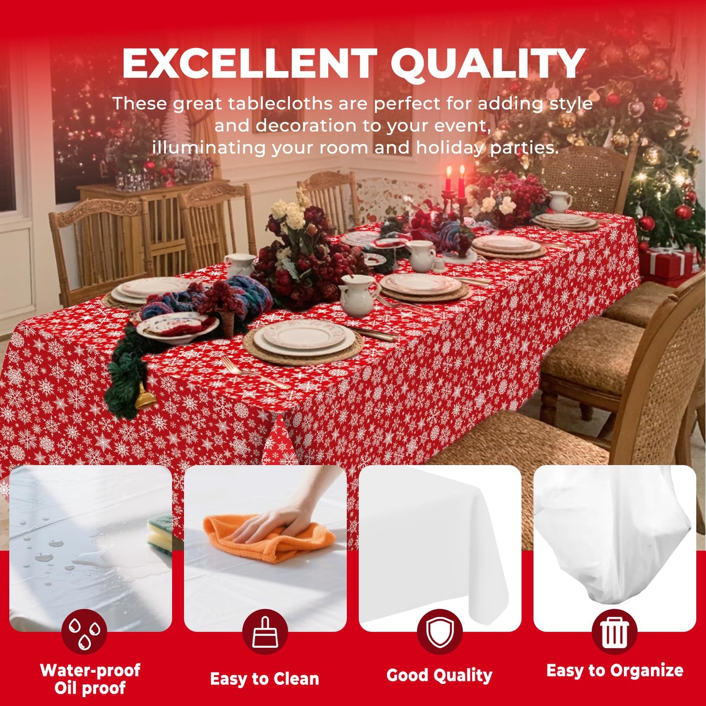 JHDZDHY 6 Pack Christmas Snowflake Tablecloth Disposable Plastic Tablecloth Table Cover for Christmas Party Decoration Supplies 54 x 108 Inches (Snowflake)