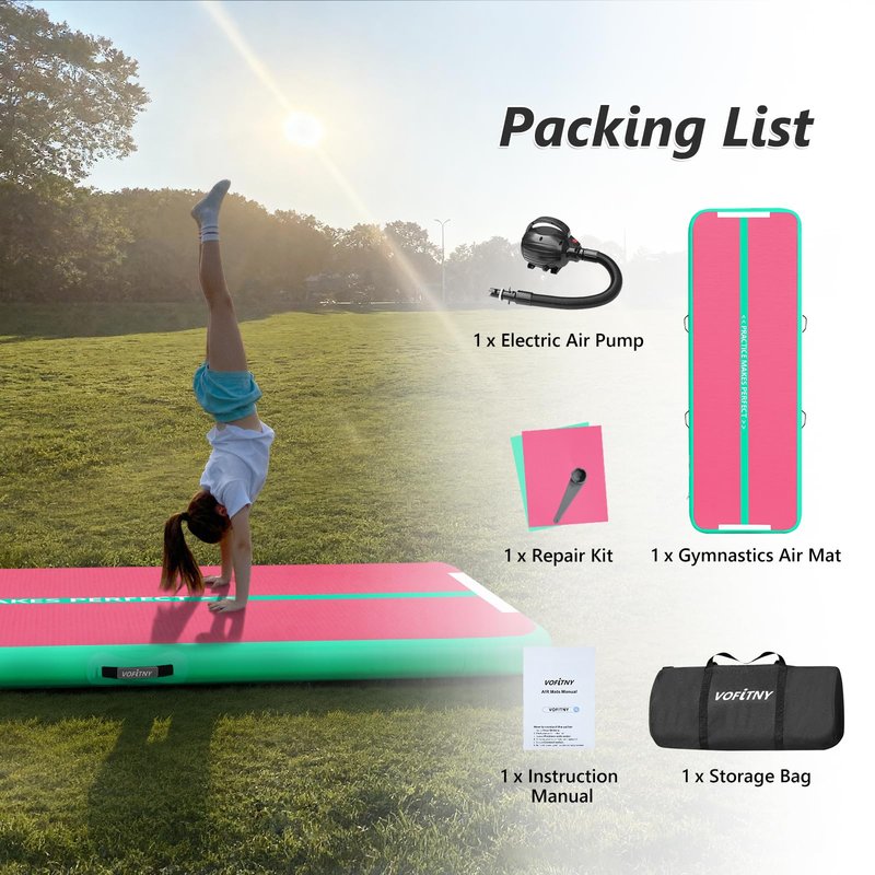 VOFiTNY All Purpose Gymnastics Air Mat 10’x3.3’x4’’ Sturdy Tumble Track for Home/Gym Pink/Green