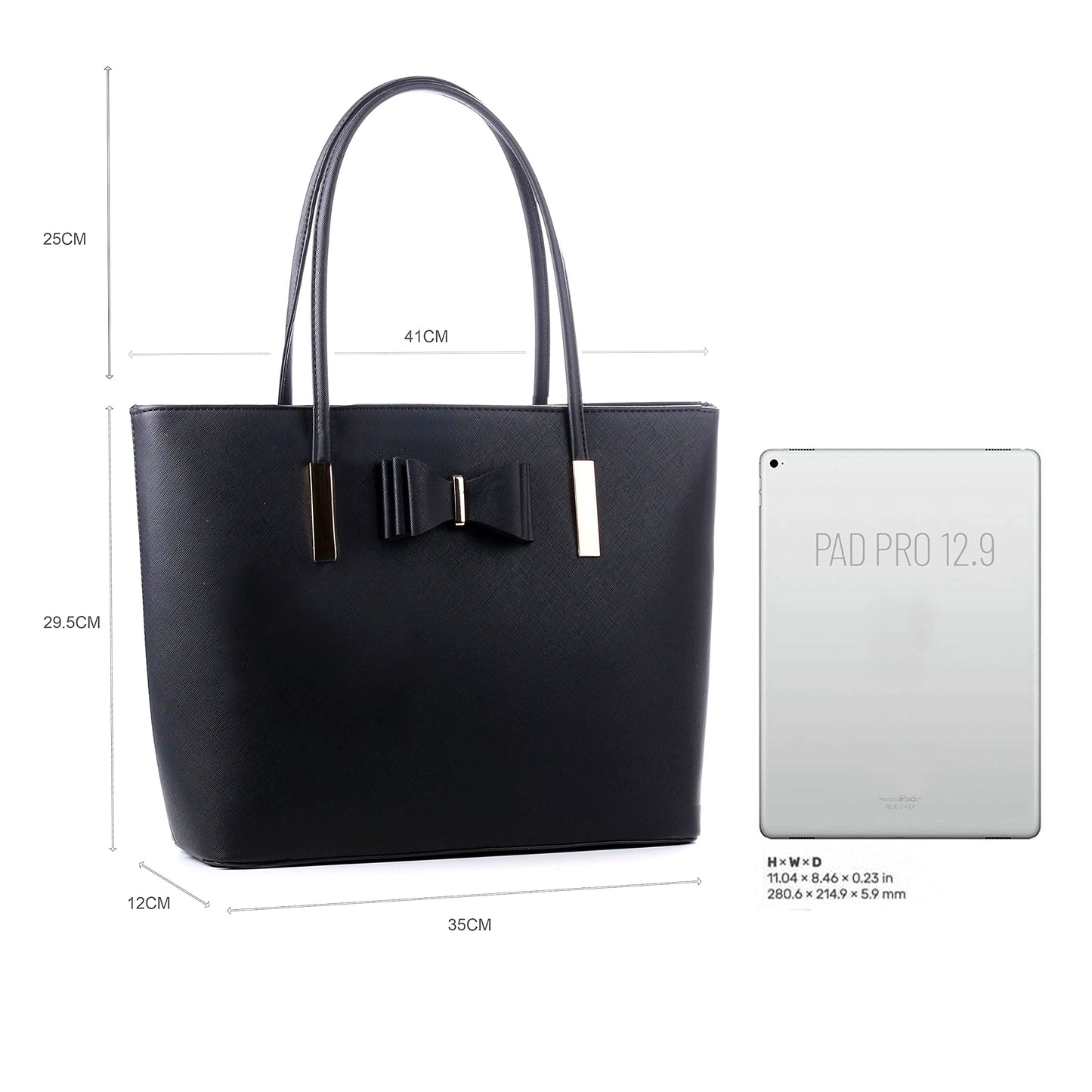 WEDMAY Women's Large Tote Shopper Bag for Work & School - Fits 15.6" Laptop, Water-Resistant Faux Leather Daily Commuter Handbag (Black)