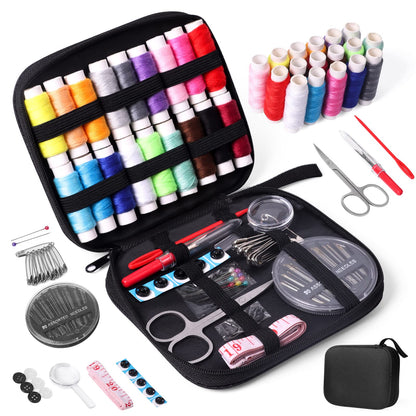 JUNING Sewing Kit with Case Portable Sewing Supplies for Home Traveler, Adults, Beginner, Emergency, Contains Thread, Scissors, Needles,Measuring Tape