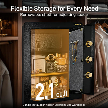 ADIMO Safe, 2.1 Cuft Heavy Duty Steel Home Safe Box with Digital Keypad&Key Lock, Built-In Lockable Cabinet, Hidden Money Box Storage for Document Jewelry w/Fireproof Waterproof Bag Home Office