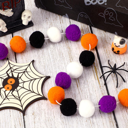 MARFOREVER 4 Pack 26.3 FT Halloween Felt Ball Garlands, Halloween Decorations 30 Balls Black Orange White Purple Pom Pom Garlands Hanging Supplies for Fall Halloweens Holiday Party Home Wall Decor