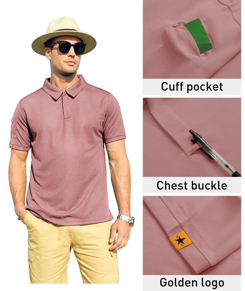 ZITY Mens Polo Shirt Short Sleeve Sports Tactical T-Shirt Athletic Golf Polos Daily Casual Stylish Collared Shirts for Men Ash Pink 5X-Large