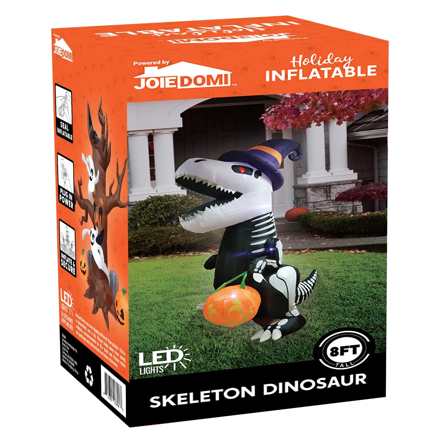 Joiedomi 8 FT Halloween Inflatables Outdoor Decorations, Halloween Blow Ups for Yard, Inflatable Skeleton Dinosaur with Pumpkin for Outside Garden Decor