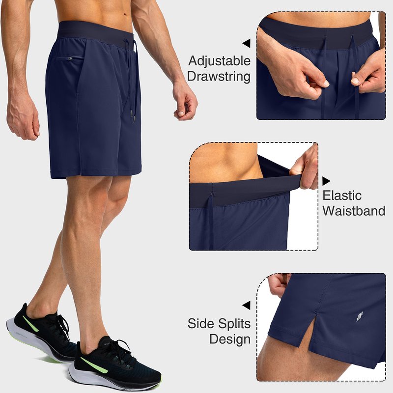 Soothfeel Men's Running Shorts with Zipper Pockets 7 Inch Lightweight Quick Dry Gym Athletic Workout Shorts for Men (Navy, S)