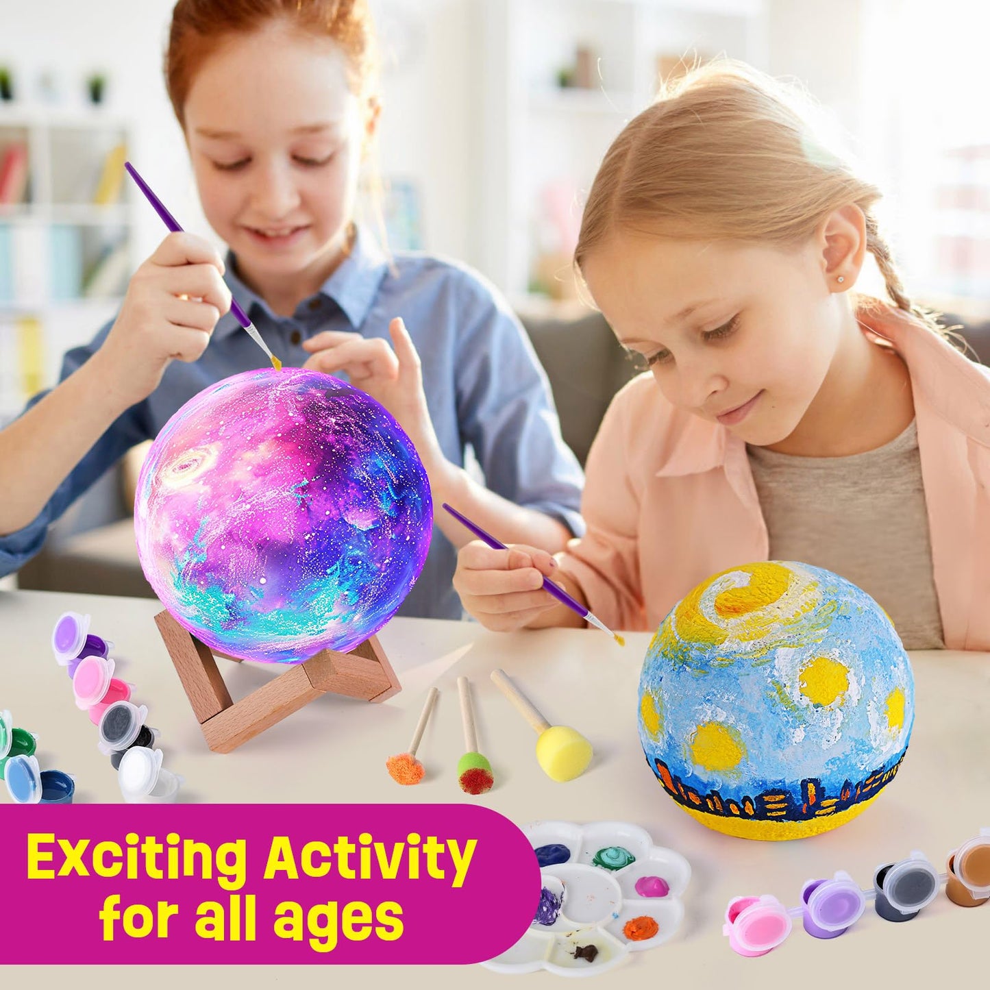 Paint Your Own Moon Lamp Kit, Cool Gifts DIY 3D Moon Night Light, Arts and Crafts for Kids Ages 8-12, Space Art Supplies Craft Kits, Girls Boy Birthday & Christmas Gifts Ages 3 4 5 6 7 8 9 10 11 12+