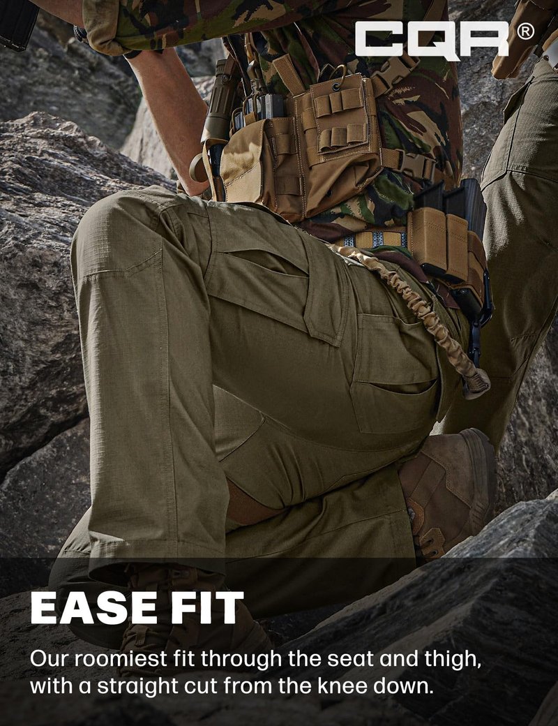 CQR Men's Tactical Pants, Water Resistant Ripstop Cargo Pants, Lightweight EDC Work Hiking Pants, Outdoor Apparel, Raider Soil Green, 34W x 34L