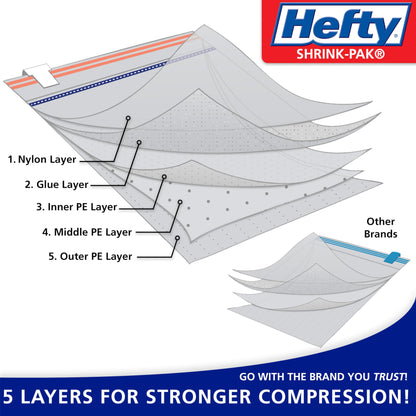Hefty Shrink-Pak Heavy Duty Vacuum Storage Bags – For Clothes, Pillows, Towels, Blankets & More – Space Saver Vacuum Suction Seal for Home or Travel – 4 Large Bags, 34 x 22 Inches