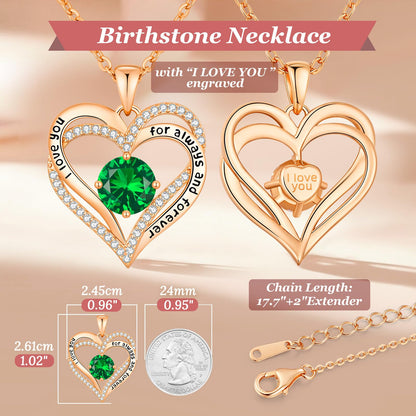 CDE Valentine's Day Gift Forever Love Heart Necklaces for Women, Wedding Anniversary, Birthday Mothers Christmas Day Gifts for Mom, Mother, Wife, S925 Silver Jewelry with Birthstone Pendant