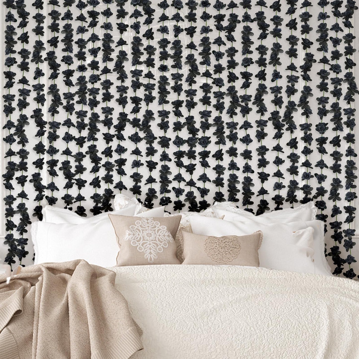 BLEUM CADE 2Pcs 16.4Ft Flower Garland Artificial Rose Vines for Bedroom, Cute Fake Hanging Flower Vines Floral Garland Decorations for Halloween Wedding Party Wall Room Decor Aesthetic