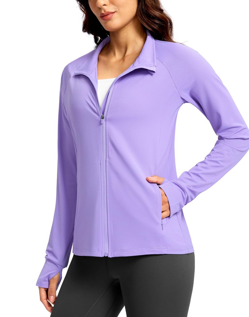 G Gradual Women's UPF 50+ Lightweight Athletic Jacket Sun Protection Zip Up 4 Pockets Long Sleeve Shirts Workout Running, Purple, M