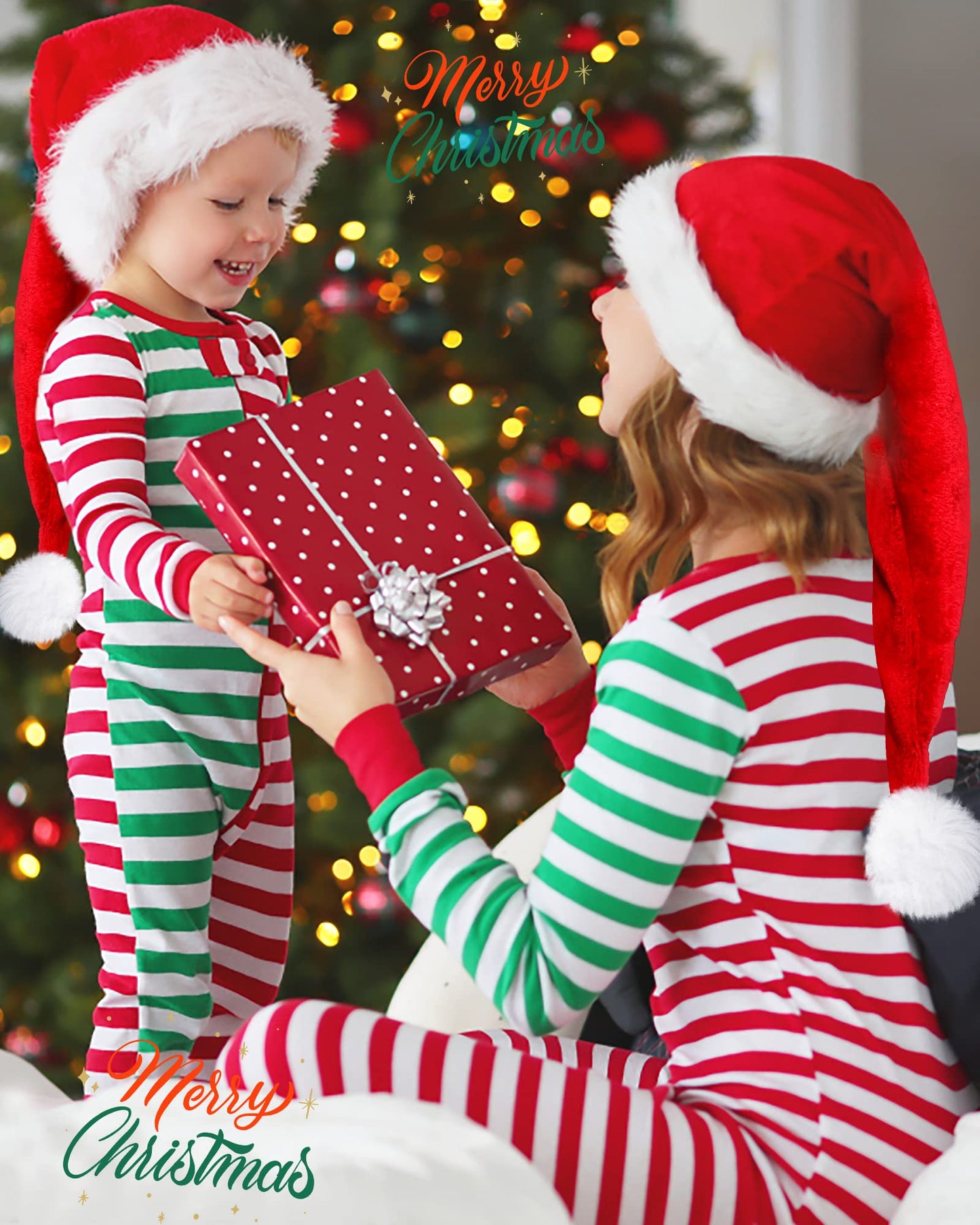 Hikkcos Christmas Long Santa Hat for Adults Xmas Red Santa Hats for Adults Keep Warm Winter New Year Costume