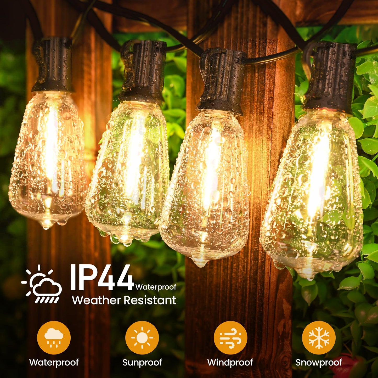 AUBVERC Outdoor String Lights 100 FT 52 Shatterproof LED Bulbs, UL Certified Patio Lights Outdoor Light Strings Waterproof for Patio Yard Outside Party Wedding, Connectable Dimmable 50 Sockets 2700K