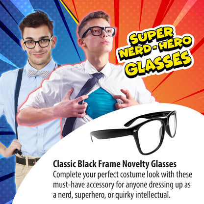 Kangaroo Black Fake Glasses - Classic Superhero Glasses Frames - Retro Clear Non-Prescription Nerd Costume Eyeglasses for Men & Women for Halloween Cosplay