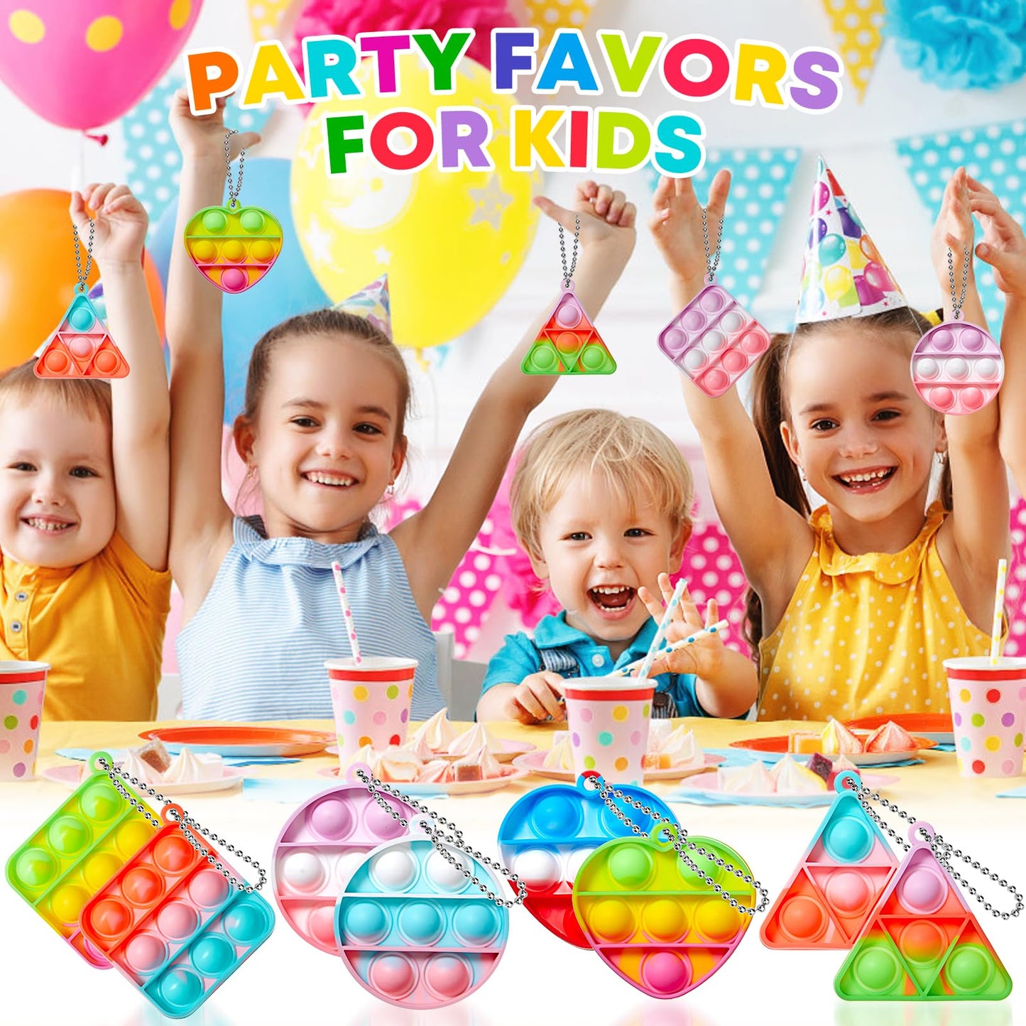 FIDWOD 32PCS Party Favors for Kids: Mini Pop Keychain Toys Pack - Bubble Sensory Stocking Stuffers for Boys & Girls - Stress Relief Classroom Supplies Prizes Gifts- Birthday Goodie Bags Box