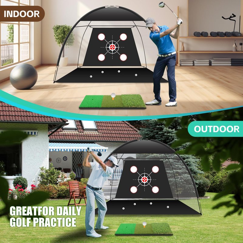 Golf Net Practice 10x7ft with Tri-Turf Mat & Real Balls Set Indoor Outdoor Golf Training Equipment for Backyard Driving Practice Enthusiast Gifts