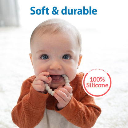 Dr. Brown's Flexees Beaded Teether Rings, 100% Silicone, Soft & Easy to Hold, Encourages Self-Soothe, 3 Pack, Blue, Light Blue, Black, BPA Free, 3m+