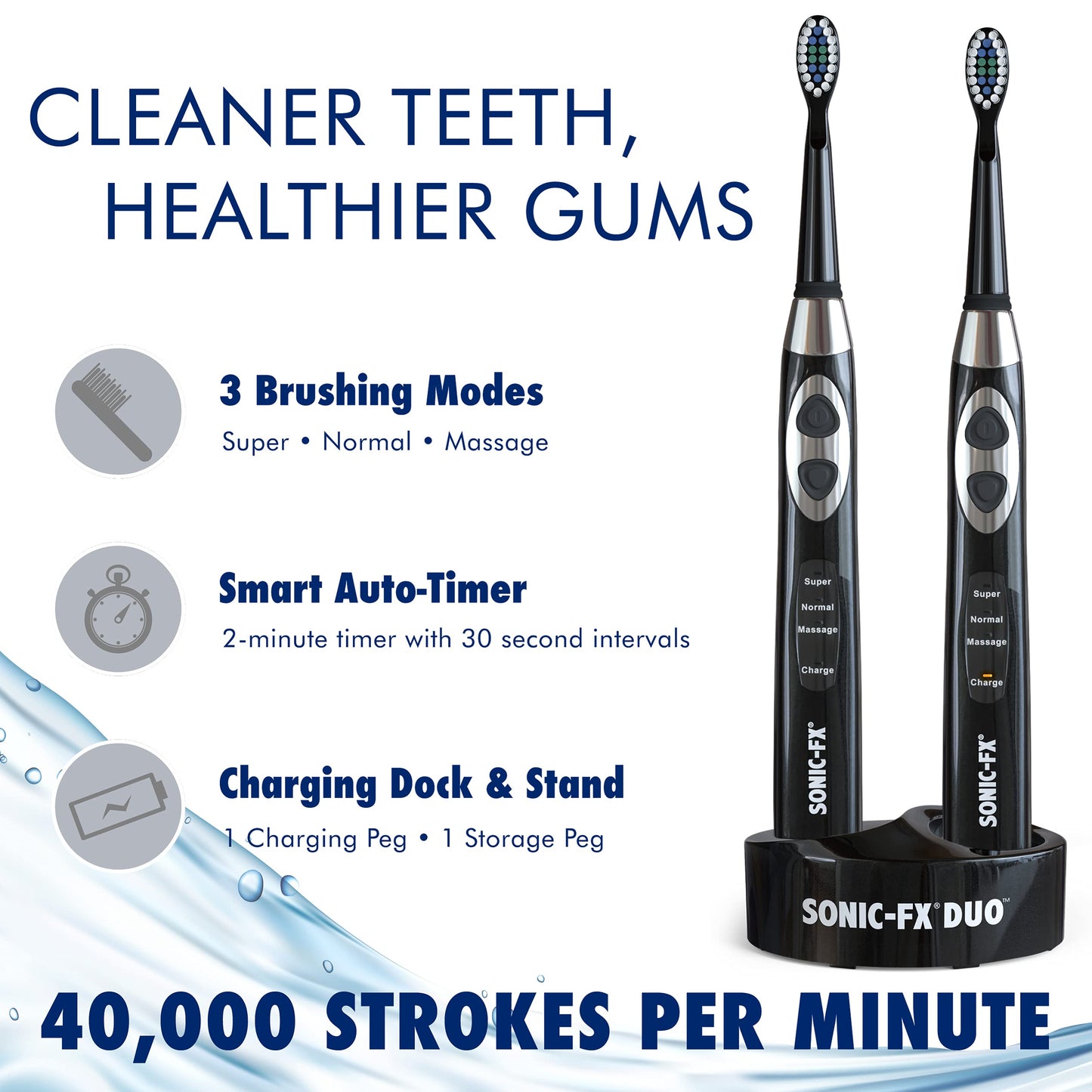 Sonic-FX Duo Rechargeable Electric Toothbrush Set - with 14 Brush Heads, 3 Modes, Smart Auto-Timer, Charging Dock Holder - Dual Handle Electric Tooth Brush for Adults & Kids, Black and White