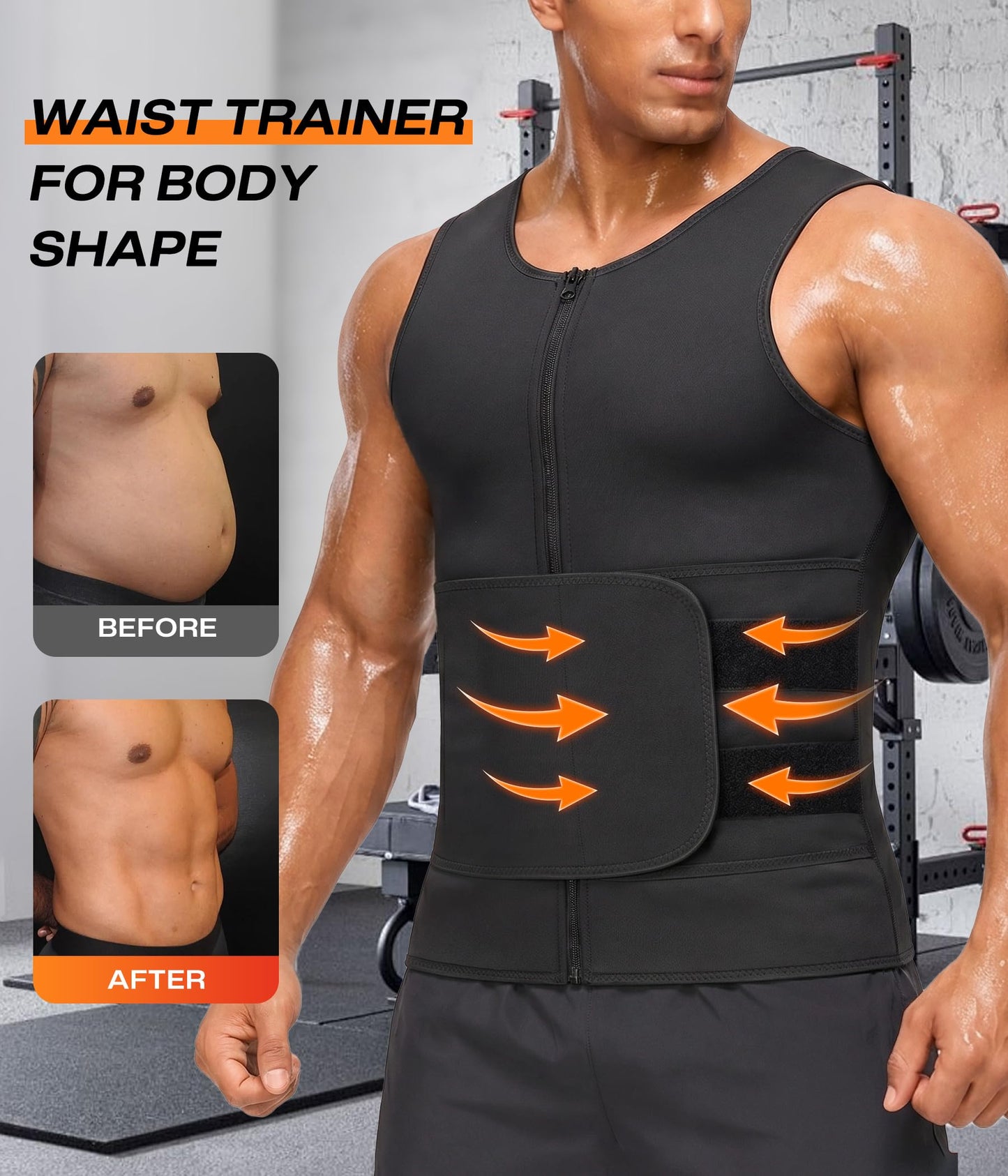 Junlan Sauna Suit for Men 2 in 1 Waist Trainer Sauna Shirt for Men Sweat Band for Stomach(Silver,Large)