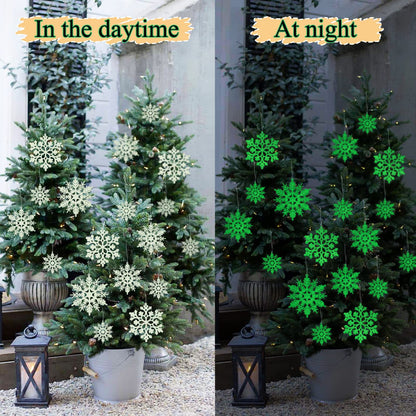 Christmas Snowflake Ornament Glow in The Dark Decorations- 36Pcs Luminous Plastic Snowflake Ornaments for Christmas Tree Decorations Winter Wonderland Bedroom Home Frozen Party Supplies